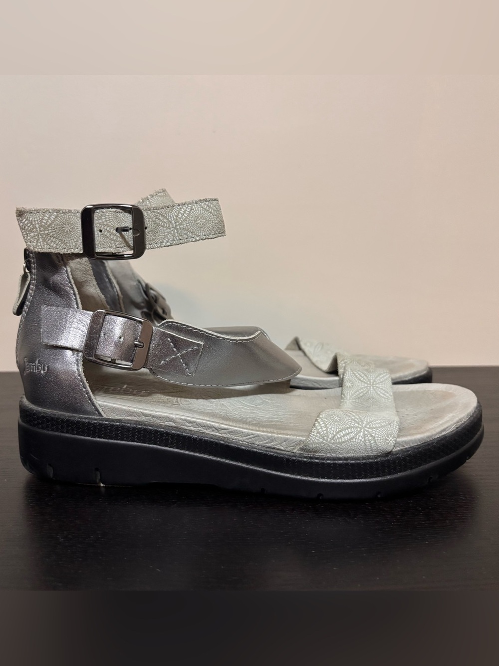 Jambu Silver Metallic and Light Gray Strappy Sandals | Womens Sz 7.5